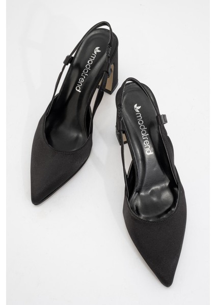 Kadın Arkası Açık Topuklu Ayakkabı Siyah Saten modelleri