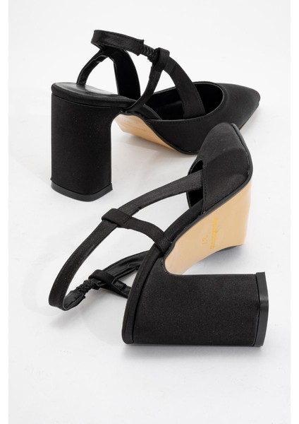 Kadın Arkası Açık Topuklu Ayakkabı Siyah Saten fırsatları