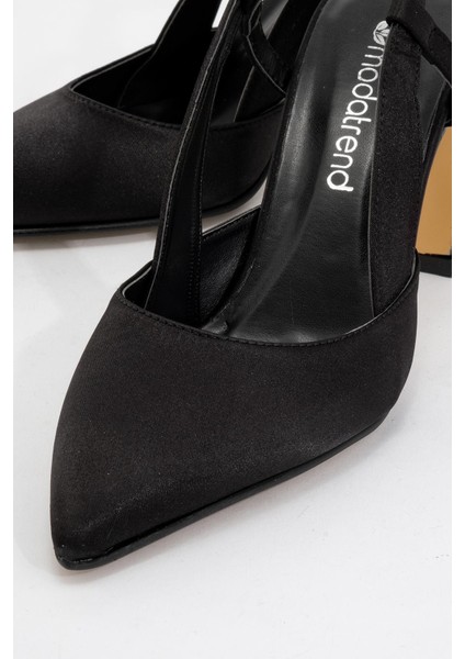 Kadın Arkası Açık Topuklu Ayakkabı Siyah Saten indirimleri