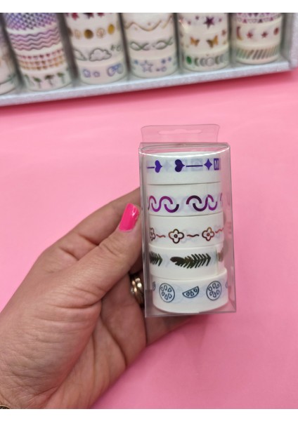 Renkli Yaldızlı Vintage Washi Tape Bant Yapışkanlı Maskeleme Kağıdı 5 Lı - Portakal