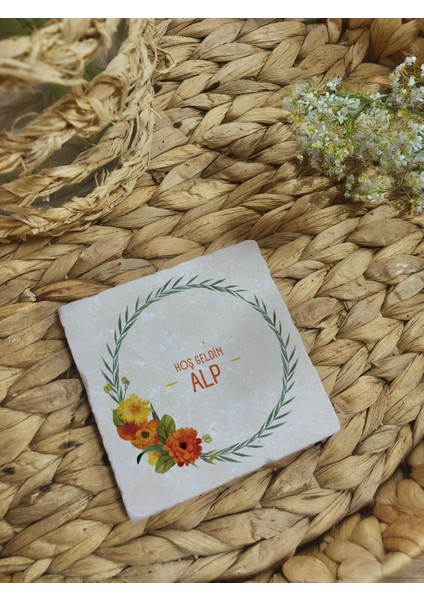 Bebek Hediyeliği, Baby Shower, Kişiye Özel Çiçek Desenli Taş Bardak Altlığı - 20 Adet fiyatları