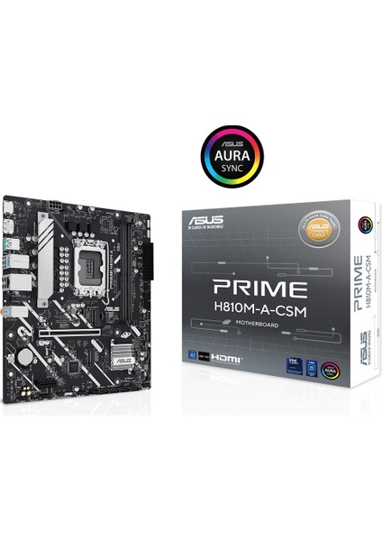 Prıme H810M-A-CSM Intel H810 LGA1851 Ddr5 6400 Dp HDMI Çift M2 Usb3.2 Aura Rgb Matx 6+1+1+1 Güç Aşamaları, Uzaktan Yönetim Yazılımı, Ready For Advanced Aı Pc