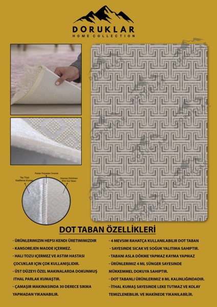 Kaymaz Taban Yıkanabilir Dijital Baskı Dekoratif Modern Desenli Dot Taban Halı Nova Serisi NV47