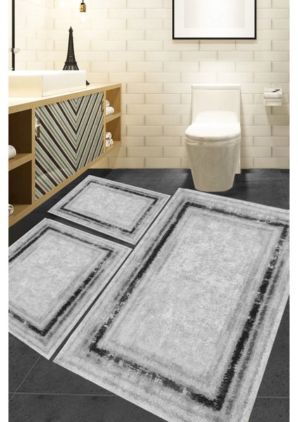 Dijital Baskı Kaymaz Taban Yıkanabilir Modern 3 ' Lü Set Banyo Paspas Takımı