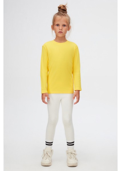 Sarı Basic Unisex Çocuk Kışlık Sıfır Yaka Uzun Kollu Tişört