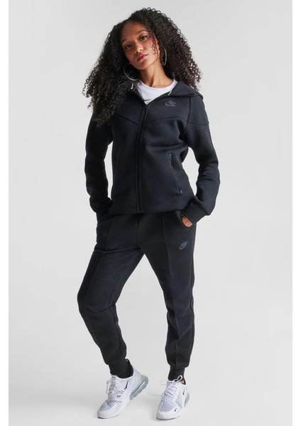Sportswear Tech Fleece Standart Fit Mid Rise Jogger Black Kadın Eşofman Altı Siyah