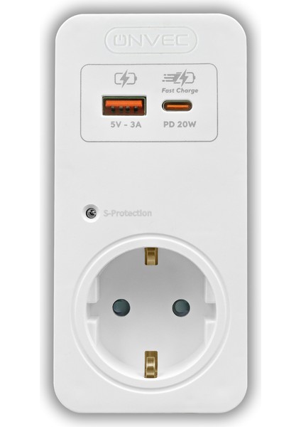 Basic Usb/Type-c 20W Hızlı Şarjlı Akım ve Şok Korumalı Priz 720 Joule