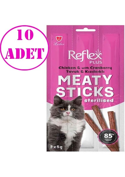 Plus Tavuklu ve Kızılcıklı Kısırlaştırılmış Kedi Ödül Çubuğu 3x5 gr 10 Adet