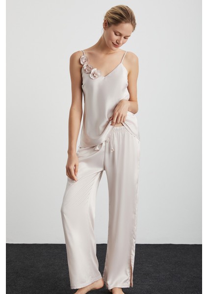 Rose Saten Pantolon