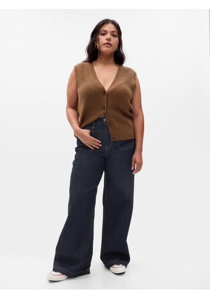 Kadın Lacivert High Rise Stride Wide-Leg Jean Pantolon fırsatları