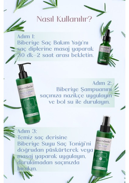 Biberiye Saç Bakım Seti Pür - Biberiye Şampuan 150 ml + Biberiye Suyu Saç Toniği 150 ml (11 Bitki Ekstraktlı ) + Biberiye Serumu 50 ml indirimleri