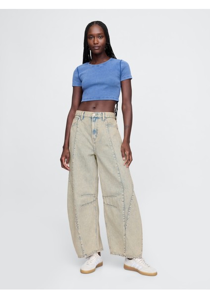 Kadın Bej High Rise Horseshoe Jean Pantolon
