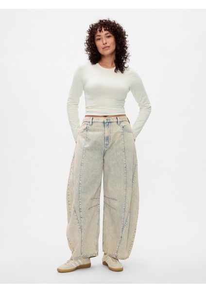 Kadın Bej High Rise Horseshoe Jean Pantolon indirimleri