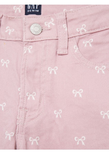 Kız Çocuk Pembe Fiyonk Işlemeli Wide Leg Jean Pantolon