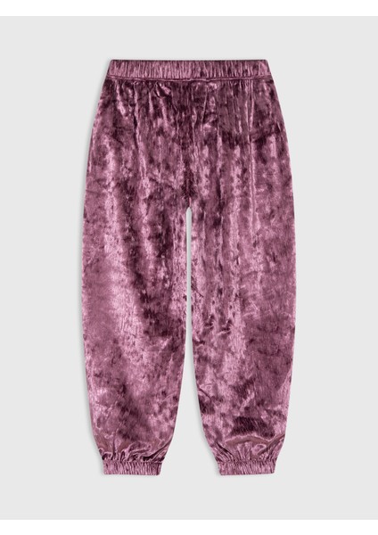 Kız Çocuk Mor Kadife Paraşüt Pantolon