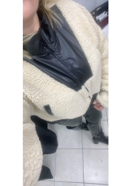 Deri Garnili Peluş Ceket modelleri