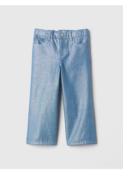 Kız Bebek Mavi Parlak Wide Leg Jean Pantolon