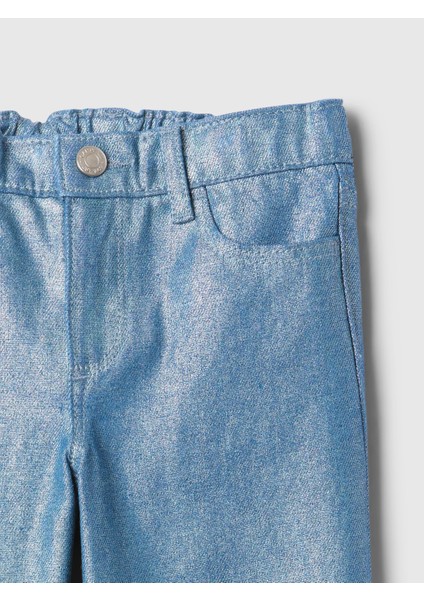 Kız Bebek Mavi Parlak Wide Leg Jean Pantolon