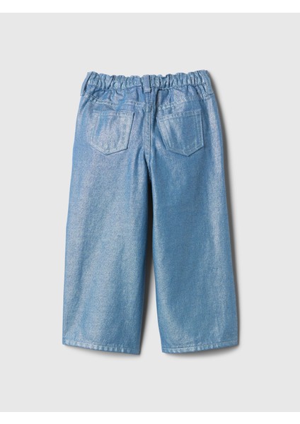 Kız Bebek Mavi Parlak Wide Leg Jean Pantolon