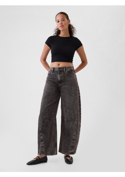 Kadın Siyah High Rise Horseshoe Jean Pantolon