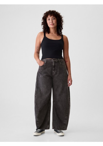 Kadın Siyah High Rise Horseshoe Jean Pantolon indirimleri