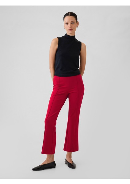 Kadın Kırmızı High Rise Crop Pantolon