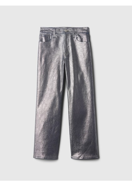 Kız Çocuk Gri Low Rise Stride Wide-Leg Metalik Jean Pantolon fiyatları