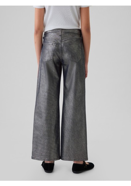 Kız Çocuk Gri Low Rise Stride Wide-Leg Metalik Jean Pantolon fırsatları