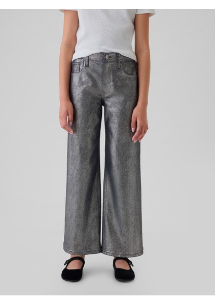Kız Çocuk Gri Low Rise Stride Wide-Leg Metalik Jean Pantolon indirimleri