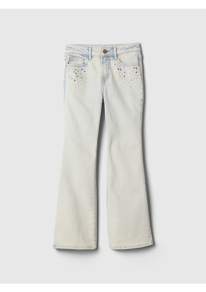 Kız Çocuk Açık Mavi Taş Işlemeli Flare Jean Pantolon