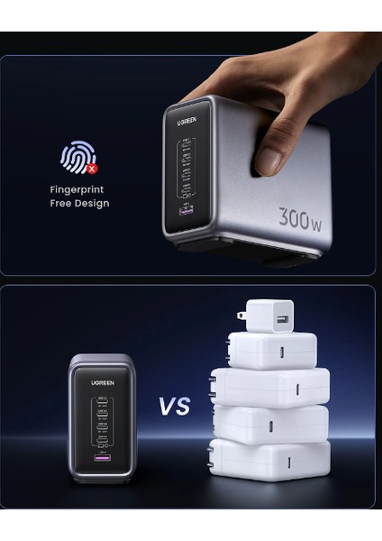 Nexode 300W Gan 5 Portlu Hızlı Şarj Cihazı Istasyonu, 4xusb-C, 1xusb-A, Gri - 90903