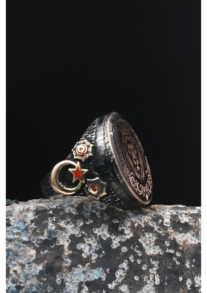 Kral Taç Motifli Aslan Figürlü ve Ay Yıldızlı (Ayyıldızlı) 925 Ayar Gümüş Erkek Yüzüğü 901465 fiyatları