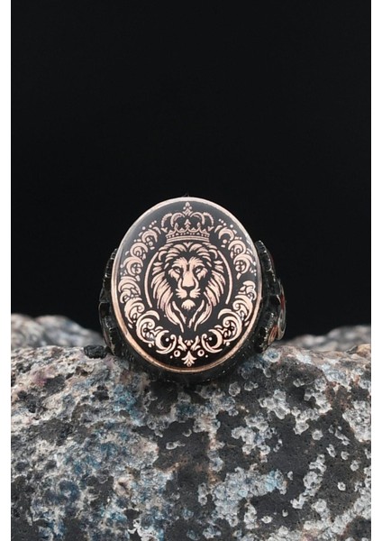Kral Taç Motifli Aslan Figürlü ve Ay Yıldızlı (Ayyıldızlı) 925 Ayar Gümüş Erkek Yüzüğü 901465 modelleri