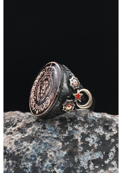 Kral Taç Motifli Aslan Figürlü ve Ay Yıldızlı (Ayyıldızlı) 925 Ayar Gümüş Erkek Yüzüğü 901465 indirimleri