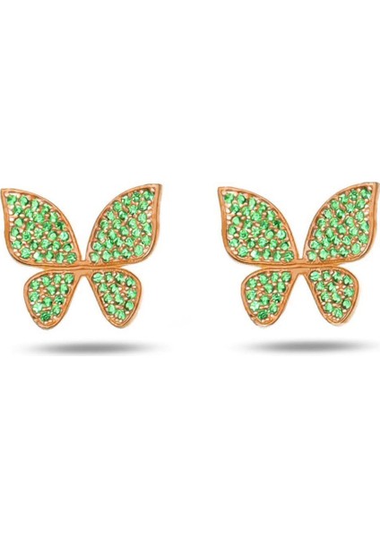 925 Ayar Gümüş Yeşil Taşlı Minimal Kelebek Kadın Küpe fiyatları