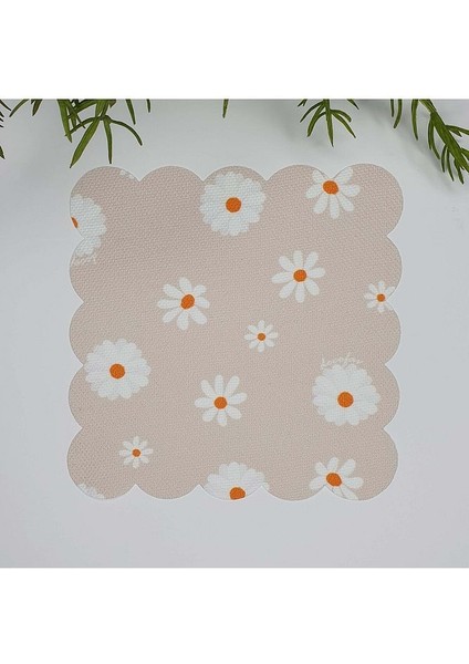 Bej Zemin Papatya Desenli Lazer Kesim Kokteyl Peçetesi 1 Adet