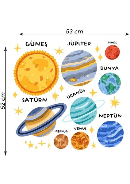 Çocuk Odası Gezegenler ve Yıldızlar Sticker Seti Güneş Sistemi 27 Parça