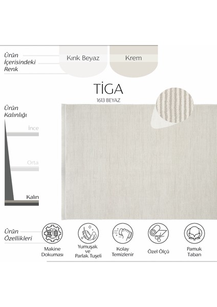 Tiga 1613 Beyaz Halı Yolluk Yumuşak Dokulu Yatak Odası Halısı Dokuma Salon Halısı Antre Koridor Halısı