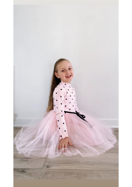 Linda Kız Bebek Çocuk Elbise Puantiyeli Esnek Likralı Pembe modelleri