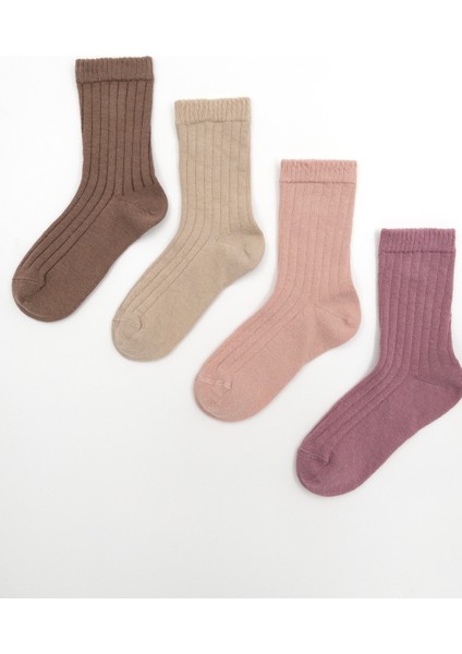 4'lü Çocuk Çorap Pamuk Dikişsiz / Kız Çocuk Okul Çorap