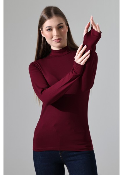 Kadın Parmak Detaylı Body 21756 Bordo