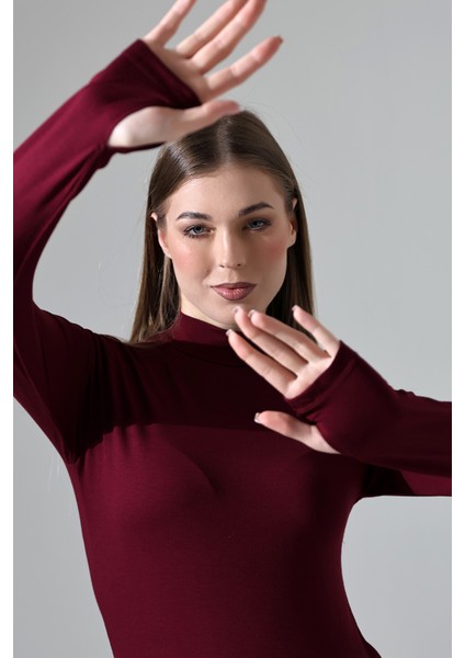 Kadın Parmak Detaylı Body 21756 Bordo modelleri