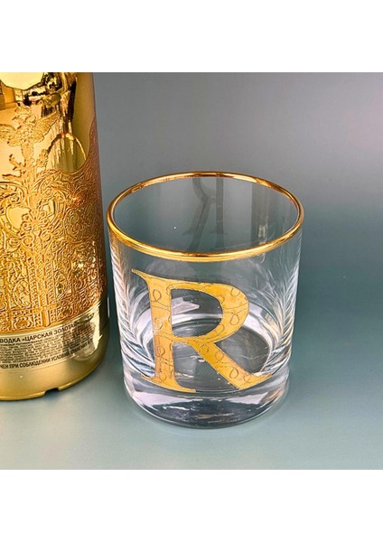 R Harfli Gold Altın Yaldızlı Viski Kadeh Bardak Jumbo Serisi