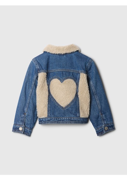 Kız Bebek Lacivert Sherpa Kalp Detaylı Icon Denim Ceket