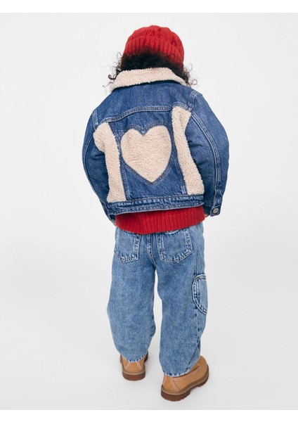 Kız Bebek Lacivert Sherpa Kalp Detaylı Icon Denim Ceket fiyatları