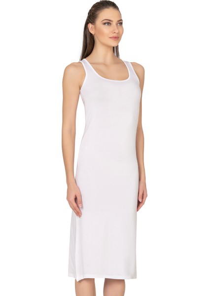 Özkan 27372 Kadın Premium Kumaş Viskon Diz Altı Uzun Esnek Rahat Kalın Askılı Kombinezon Elbise Jüpon Astar fırsatları