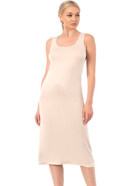 Özkan 27372 Kadın Premium Kumaş Viskon Diz Altı Uzun Esnek Rahat Kalın Askılı Kombinezon Elbise Jüpon Astar fırsatları