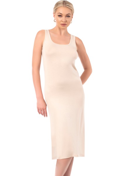 Özkan 27372 Kadın Premium Kumaş Viskon Diz Altı Uzun Esnek Rahat Kalın Askılı Kombinezon Elbise Jüpon Astar indirimleri