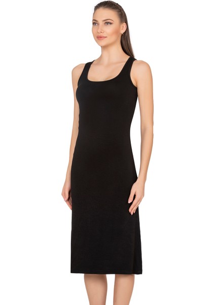 Özkan 27372 Kadın Premium Kumaş Viskon Diz Altı Uzun Esnek Rahat Kalın Askılı Kombinezon Elbise Jüpon Astar modelleri