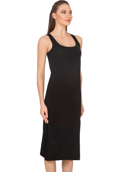 Özkan 27372 Kadın Premium Kumaş Viskon Diz Altı Uzun Esnek Rahat Kalın Askılı Kombinezon Elbise Jüpon Astar fırsatları